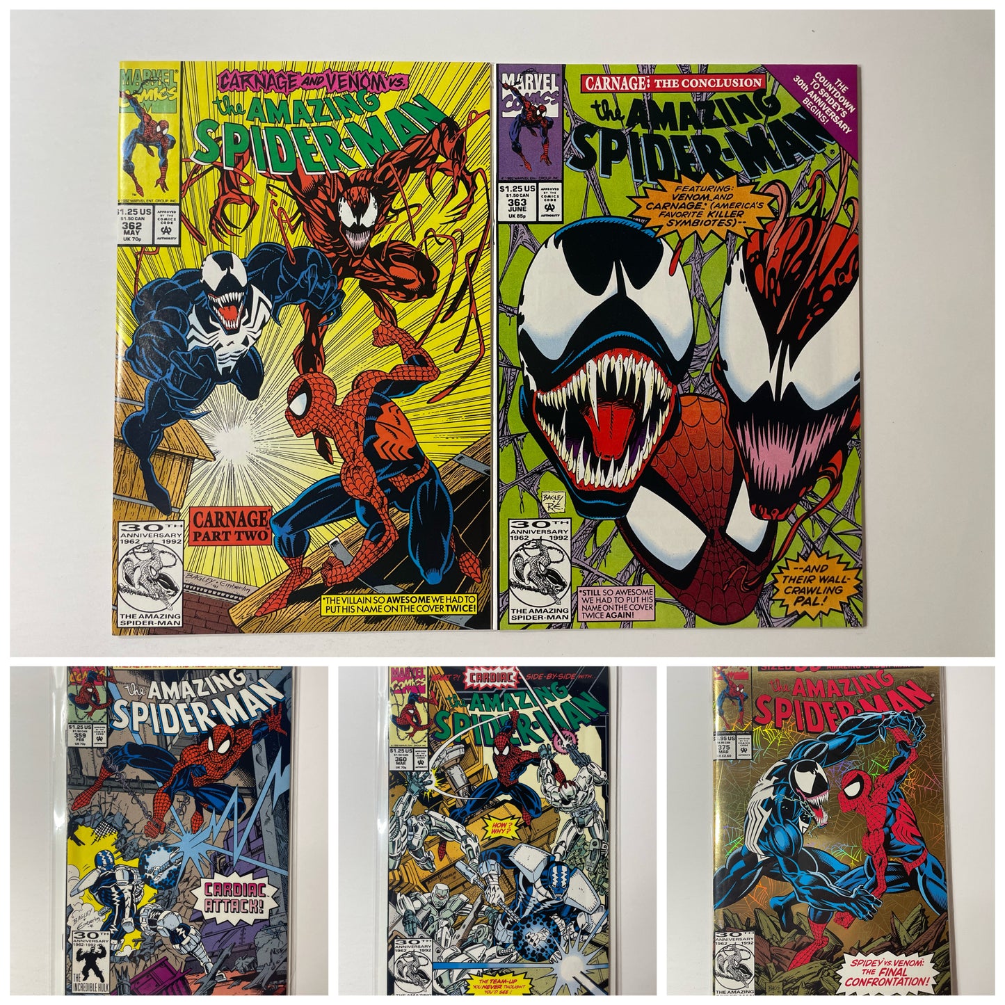 Amazing Spider-Man 359, 360, 362, 363, 375 (Marvel 1992) Carnage/Venom Lot - VF