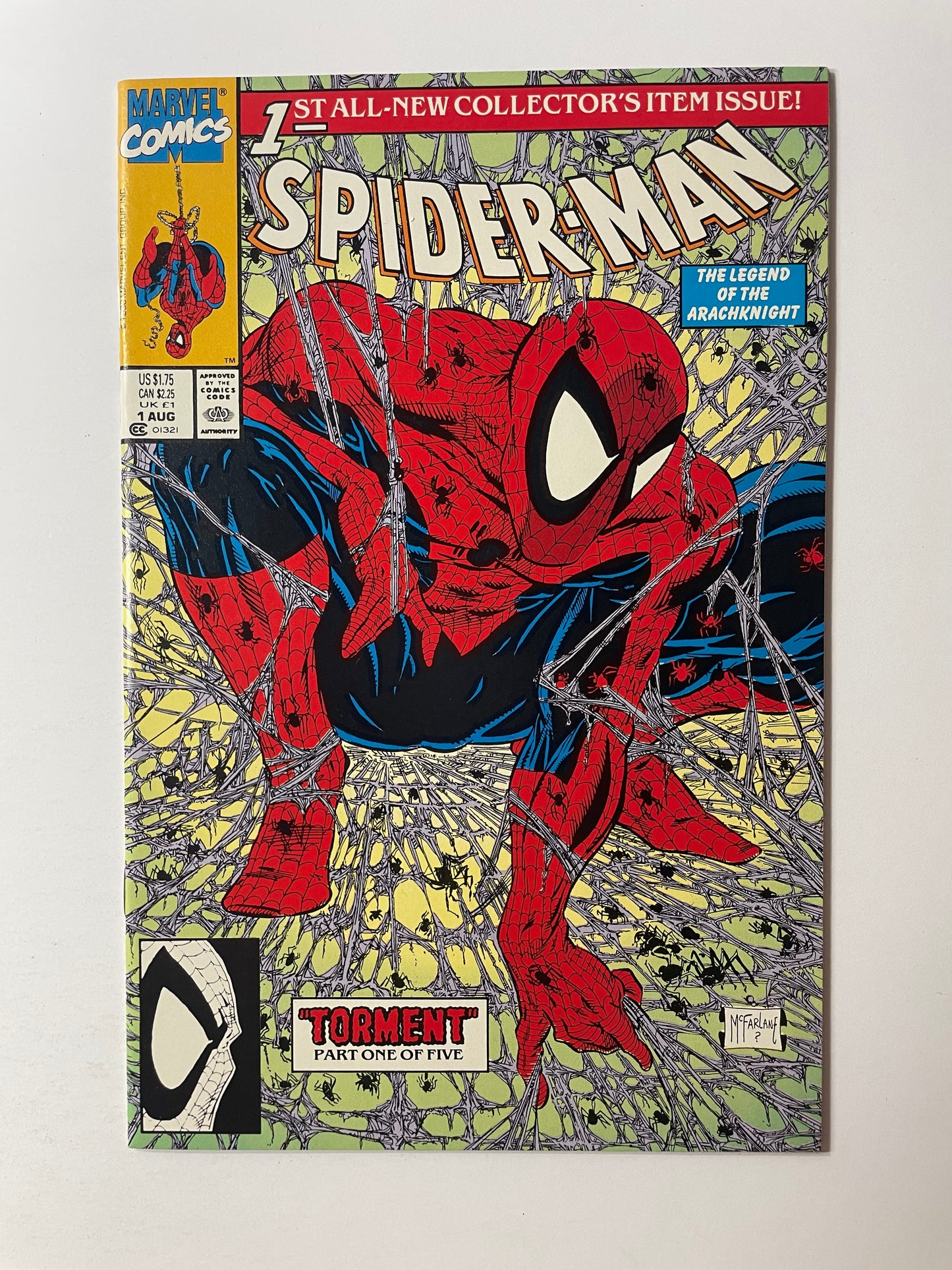 Spider-Man 1 (Silver), Spider-Man 1 (Green), Spider-Man 13 (Marvel 1990) Mcfarlane, 3 Comic Lot